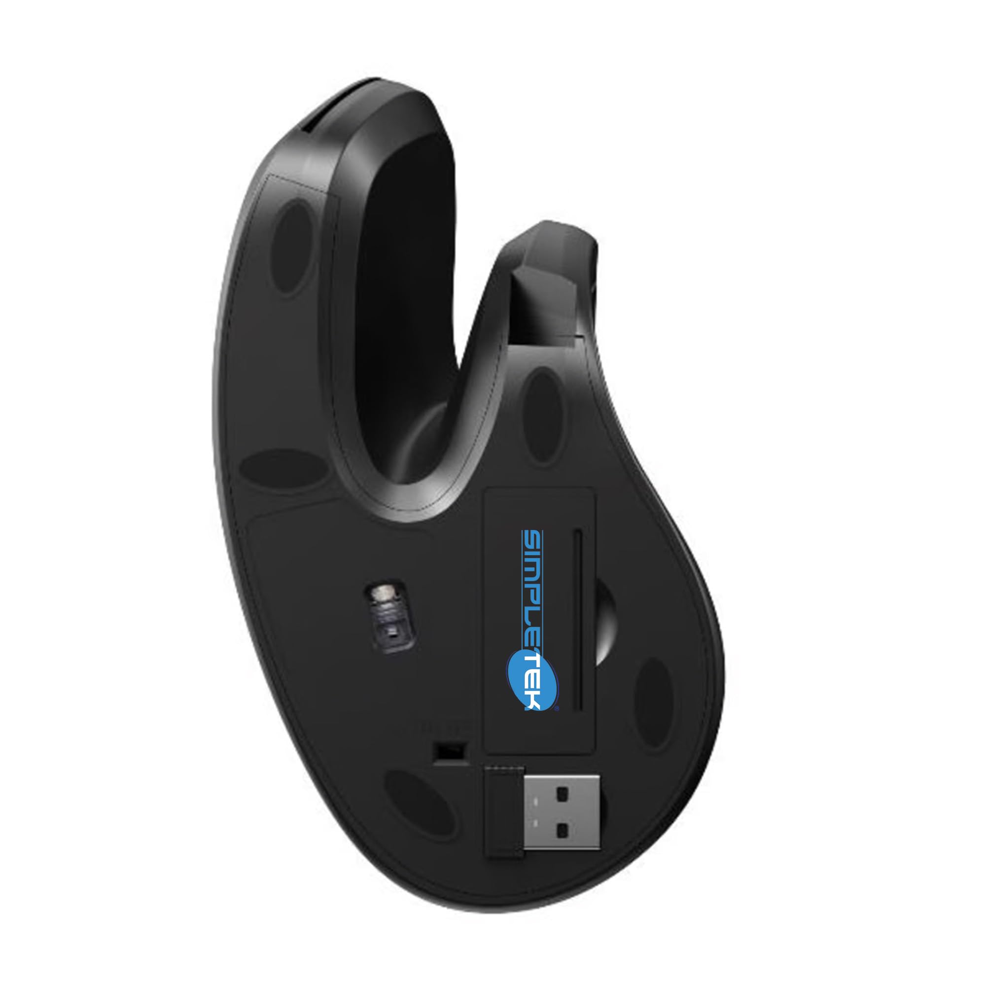 SIMPLETEK - Mouse Verticale Ergonomico Wireless - Senza Fili 2.4GHz - DPI Regolabile fino a 3200-6 Pulsanti - Design Nero- Ricevitore USB Incluso