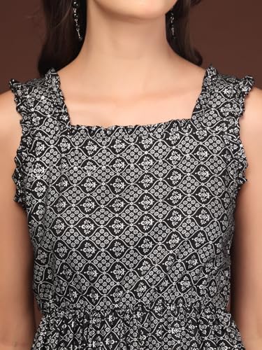 Image of Daevish New Rayon Floral Printed Flared Midi Dress for Women | Women Calf Length Dress