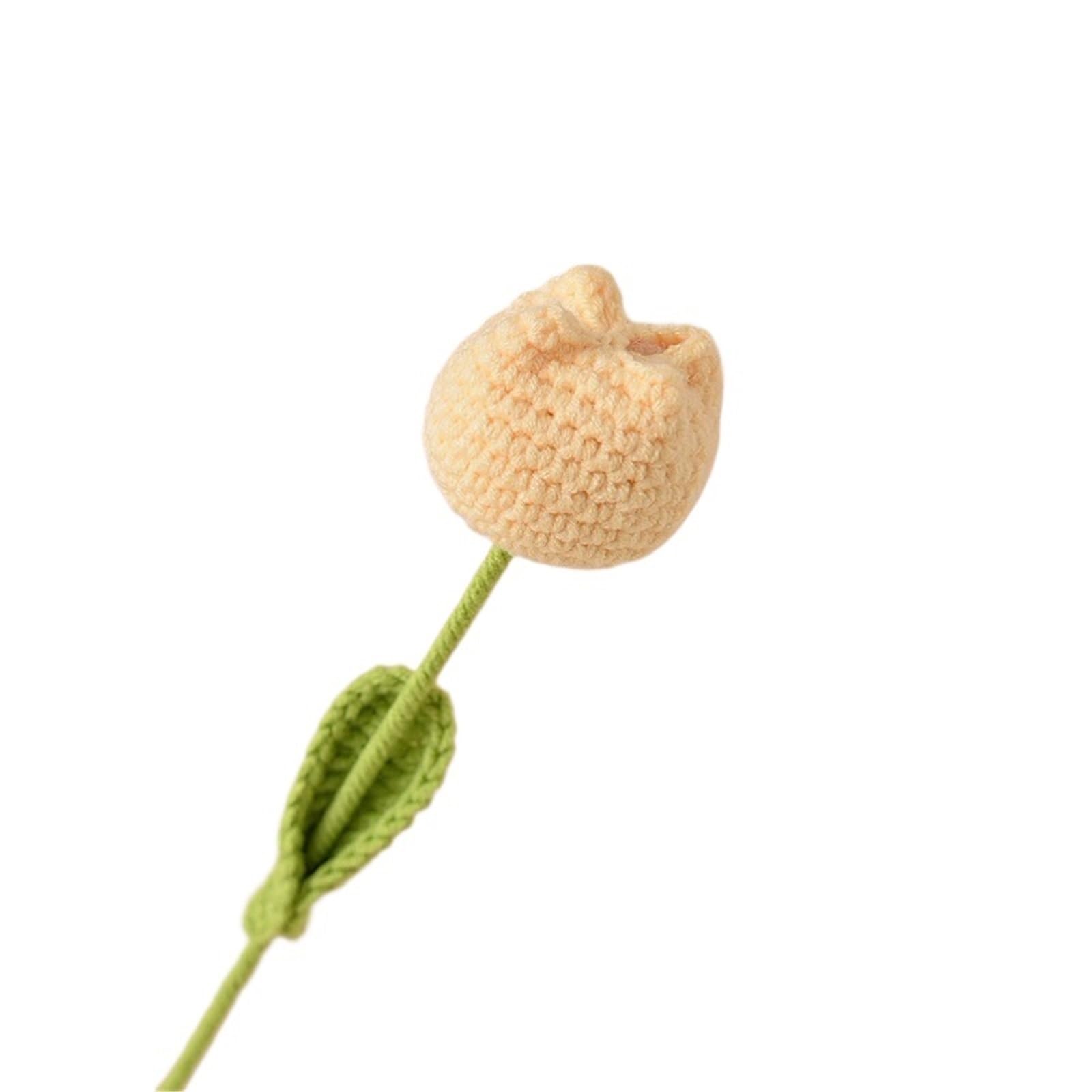 ZHSOAO 3pcs Knitting Bouquet Tulip Flower Hand-knitted Fake Flowers Knit Home for Weddings Birthdays(Color3)
