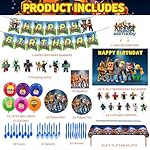 Birthday Party Decorations - Theme Children's Party Supplies Included Happy Birthday Banner, Backdrop, Hanging Swirls, Tablecloth, Cupcake Cake Toppers, Plates, Tableware, Napkins, Balloons - Image 2