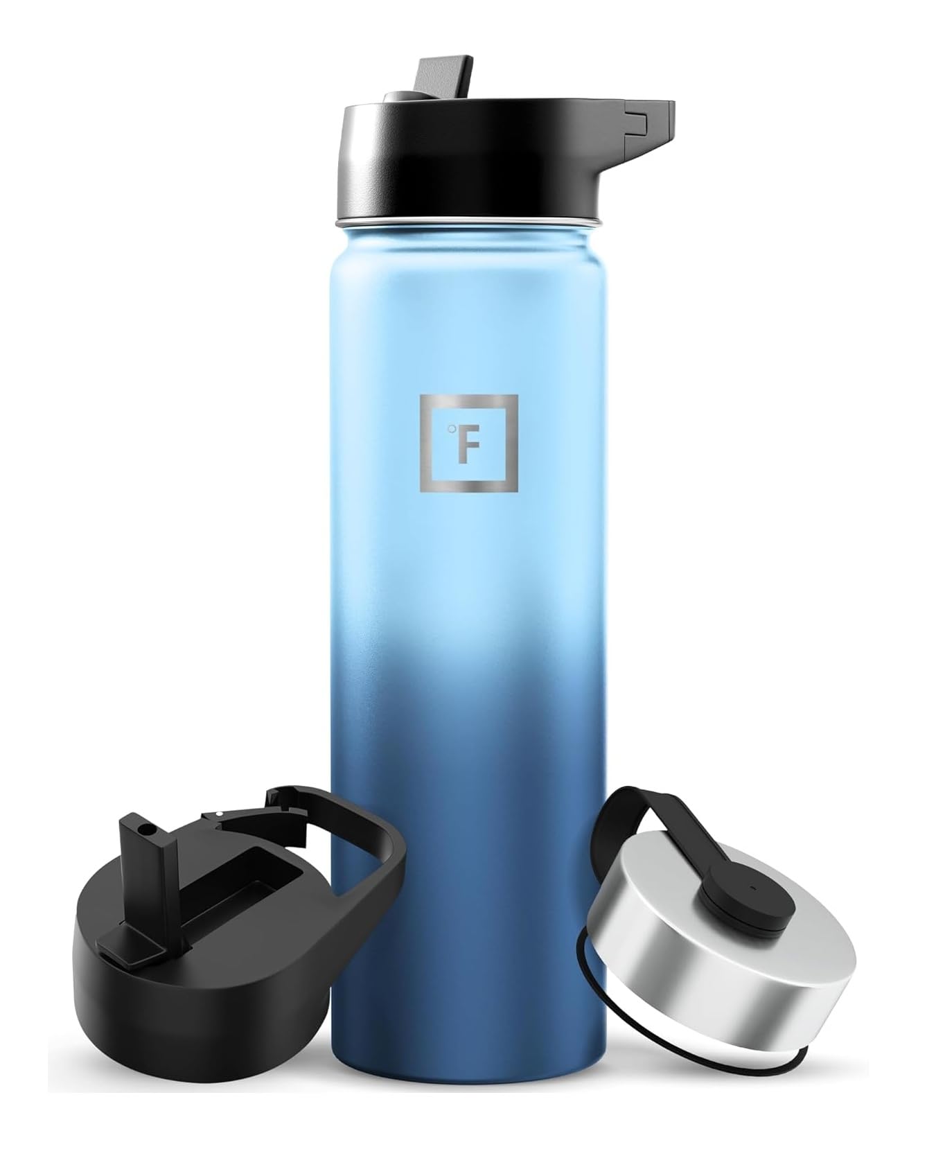 IRON °FLASK Wide Straw - 3 Lids, Sports Water Bottle (Blue Waves, 22 Oz)