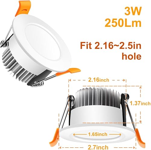 Miniatura 2 de Lámpara empotrable regulable de 2 pulgadas, 3 W (equivalente a halógeno de 35 W), 4000 K blanco natural, CRI80, luz de techo LED con controlador LED