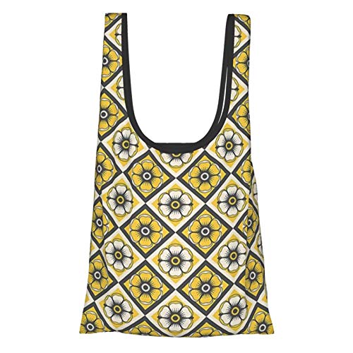 Azulejo gris y amarillo como flores de primavera en forma rectangular imagen Es gris carbón amarillo y blanco reutilizable plegable bolsas de compras ecológicas