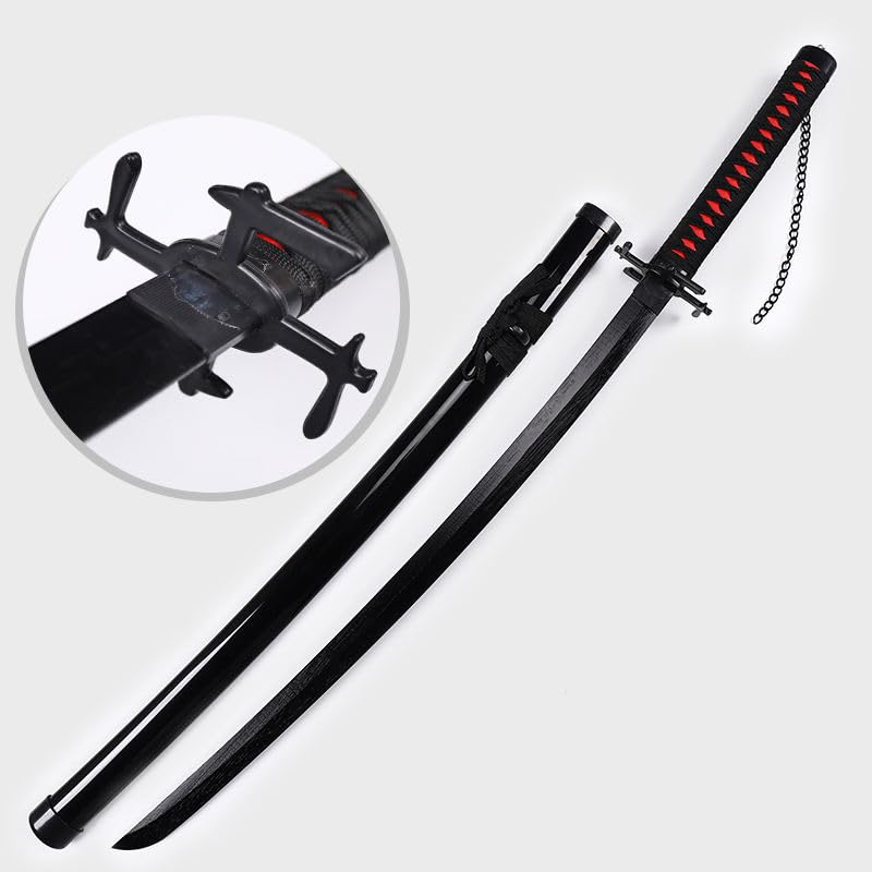 Image of Offo Bleach Ichigo Zangetsu (100cm Life-Size) Wooden Katana | Premium Anime Sword for Cosplay, Martial Arts, Display & Training | Elegant Gift for Fans, Kids, Teens & Collectors