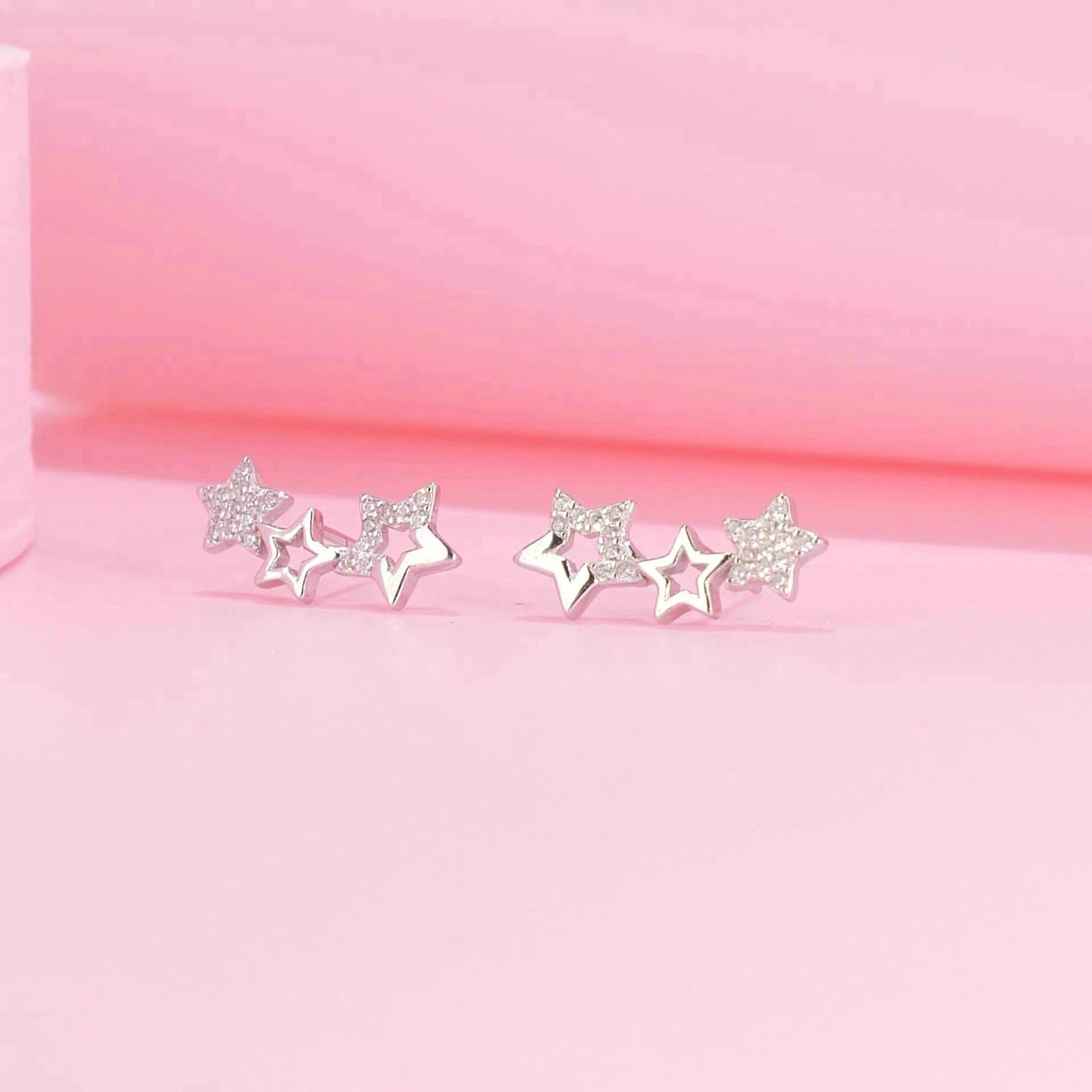 Diamentowe kolczyki na sztyfcie platyna 950, kolczyki w kształcie gwiazd z diamentami kolczyki dla kobiet,