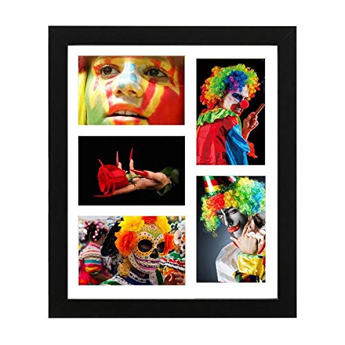 11x14 Collage Picture Frame 5 Opening 4x6 Photo Collage Frames for Walls White Matted - Ready to Hang - Wood Picture Frame, Black