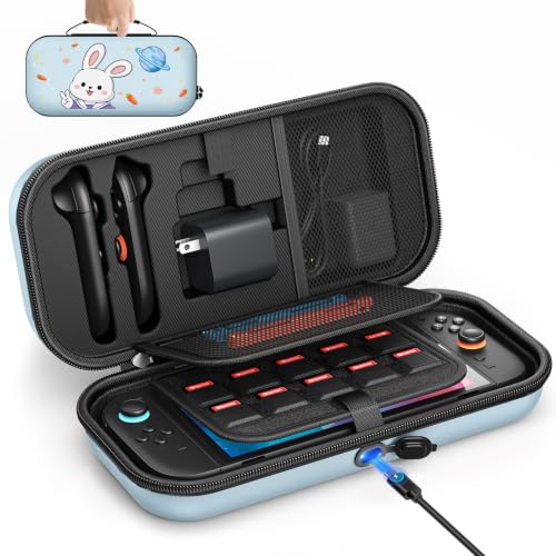 Image of Auarte [Charge inside Carrying Case for Switch 2 2025 / Switch OLED / Switch with Adapter and for Joy Cons Storage, Travel Cases for Switch 2 Console with 22 Game Card Storage (Cute Rabbit)