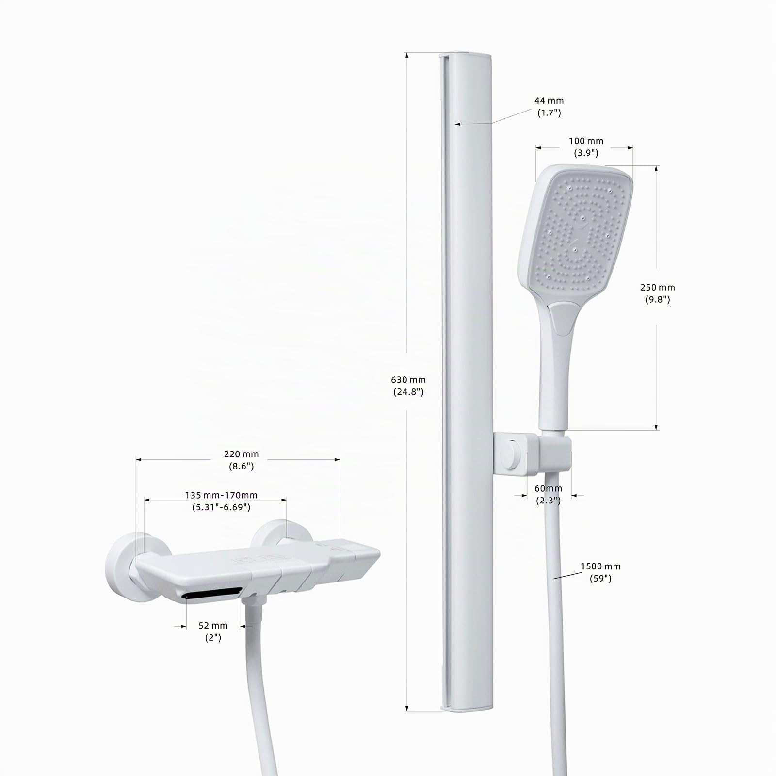 PHASAT Badewannenarmatur Wasserfall mit Handbrause, Duscharmatur mit Hubstange, Duschbrause mit 3-Fach verstellbarem Duschkopf, Badewanne Wasserhahn Duschset Weiß PTBW16E