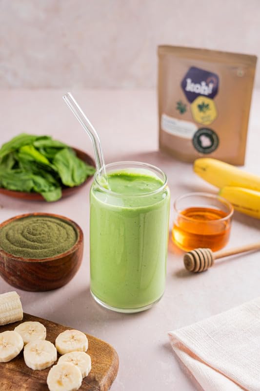 Image of KOH! 100% Natural Spinach Powder | Palak | No Preservatives Or Additives | Rich in Iron | Use in Smoothies I Palak Paneer I Rich in Fibre | Superfoods I Greens I 100g