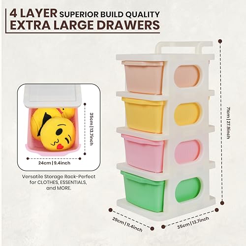 Image of KITCHIVO Heavy Duty Plastic Storage Drawer with Wheels | Modular Cabinet for Bedroom, Office, Home or Classroom| Chest of Drawers Organiser for Cosmetics, Kitchen items, Toys (Multi, 4)