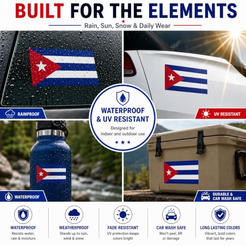 Image of Cuba Vinyl Flag Stickers, Car Decals, Waterproof Indoor Outdoor, Laptop Stickers, Car Bumper, Cuban Flag, 5 x 3 Inches, Set of 3
