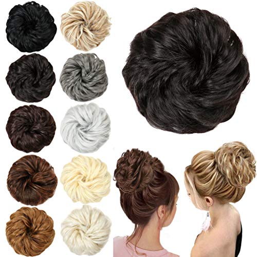 SHUOHAN Curly Messy Hair Bun Hair Scrunchies for Women Girls Hair Extensions Ponytail Light Black Hair Buns Updo Hair Wrap Curly Wave Hairpieces