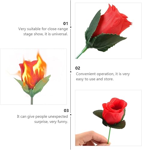 Miniatura 8 de FOMIYES Truco de fuego de antorcha a rosa 10 piezas de llama que aparecen truco de flores de mago, ilusiones de truco de truco, accesorios de