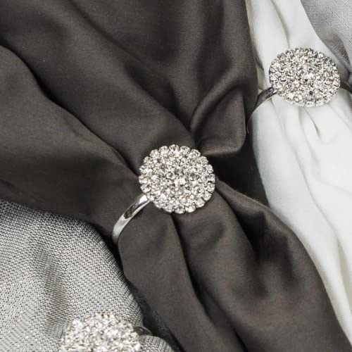 Totally Dazzled Floral Rhinestone Silver Napkin Rings (10 Packs) | Grade A+ Clear Glass Rhinestone Crystals | Crystal Napkin Holder For Wedding, Birthdays, Party Events, Christmas & Table Setting #TOP5