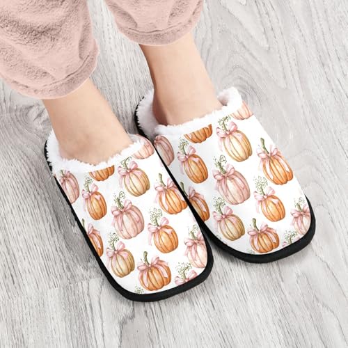 Bow Pink Autumn Pumpkin Slippers For Women Men Soft Memory Foam Non-Slip Hallowmas Winter Indoor House Shoes Travel Slipper4