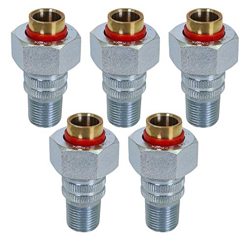 Image of Midline Valve EVNT3412-OM-5 Dielectric Union Pipe Fitting; 3 /4 in. x 1 /2 in. MIP x SWT ; Reduces Electrolysis; Brass x Stainless Steel (5 Pack)