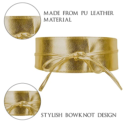 Women's Obi Soft PU Leather Fashionable Waistbelt Bow Tie Wrap Bowknot 95mm Wide2
