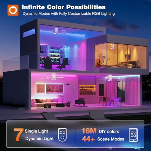 Image of addlon RGB Ceiling Fans with Light, 42'' Low Profile Flush Mount Small Ceiling Fan, Remote Control /APP Control, Reversible, Sleek Modern Fan for Bedroom, Living Room, Kids Room, Indoor /Outdoor, White