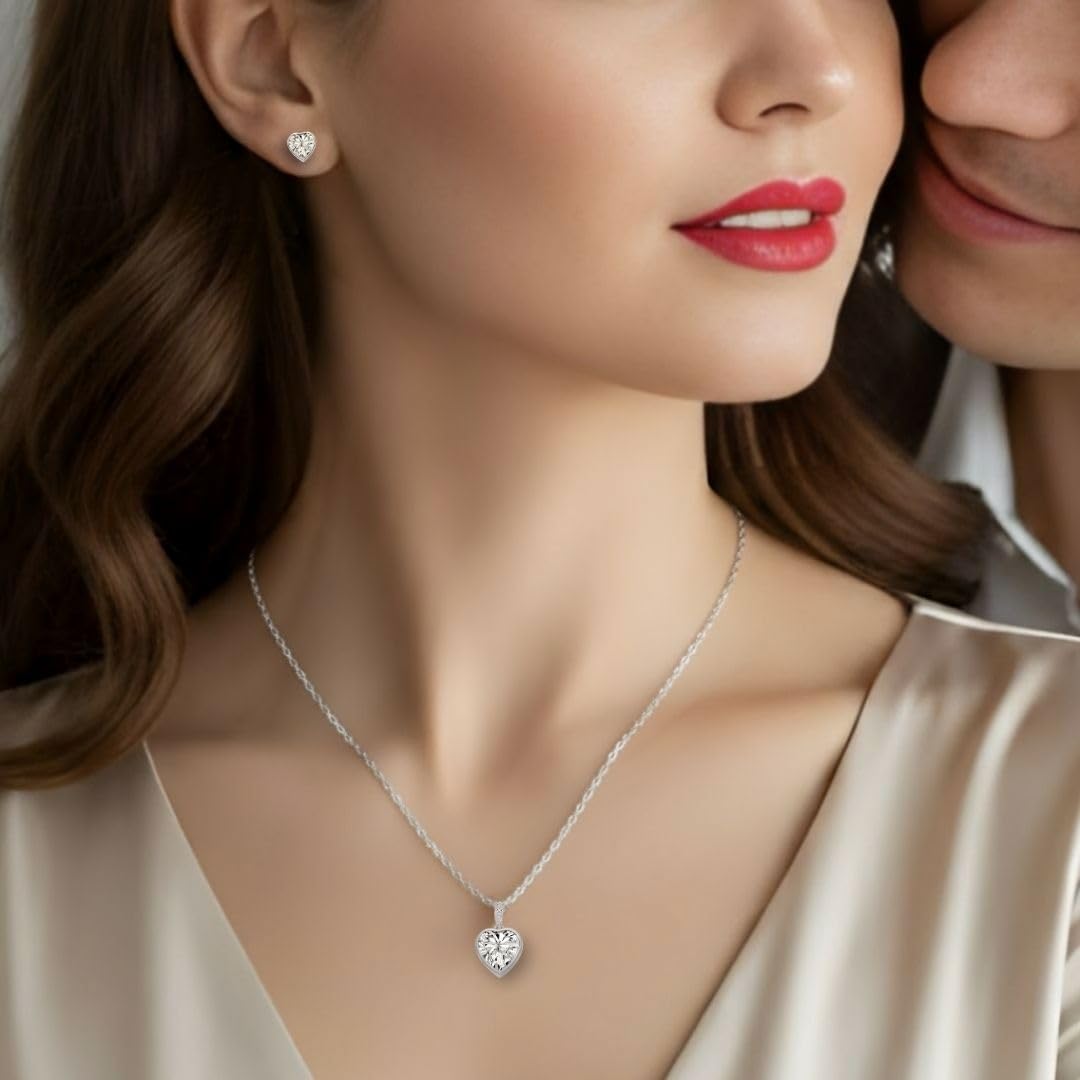 LOVENEST Schmuck Set Damen Silber 925/Rosegold/Gold ZIRKONIA | Herz Schmuckset 3tlg. zum Weihnachten Geburtstag Hochzeitstag | Kette und Ohrringe Set | hochwertiges Geschenk Frau Ehefrau Freundin