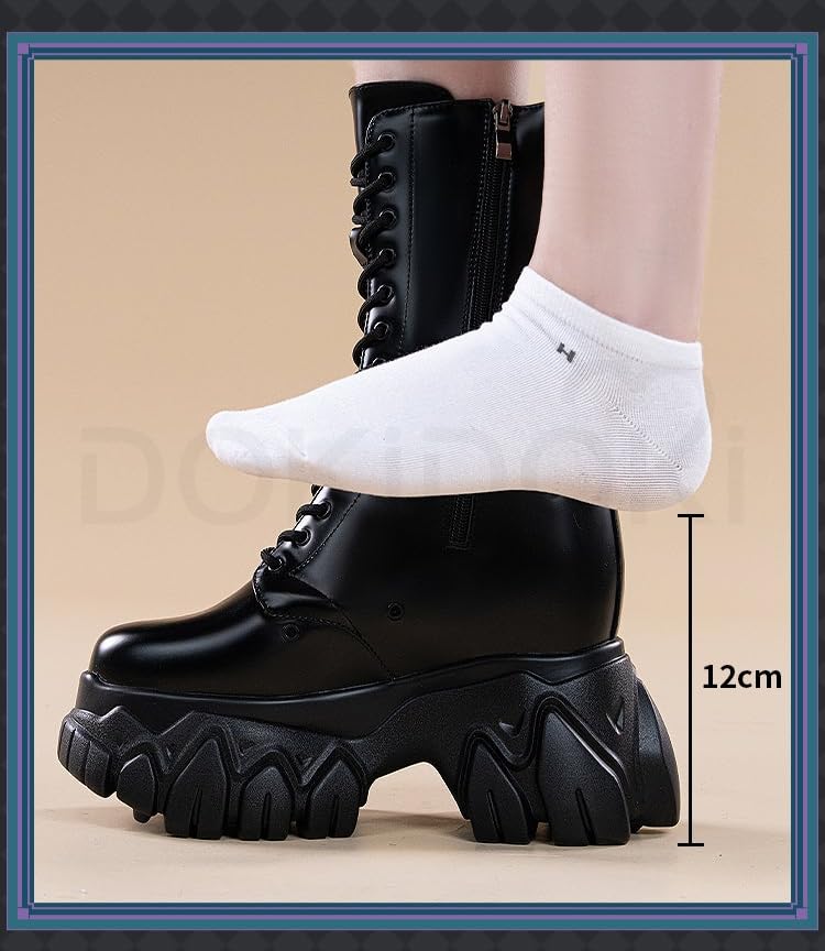 KIRA KIRA Women Cosplay Props 18cm/7in Heightening Elevator Shoes Black Invisible Thick-Soled Wedge High Heel Boots3