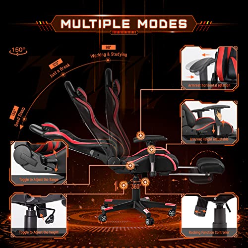 Image of AA Products Gaming Chair High Back Ergonomic Computer Racing Chair Adjustable Office Chair with Footrest, Lumbar Support Swivel Chair - Red