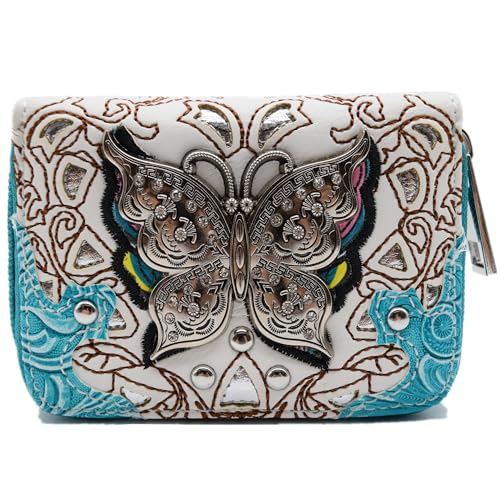 Western Style Butterfly Credit Card Wallet Leather Zipper Card Case Holder for Women Small Wristlet Mini Slim Compact Size2