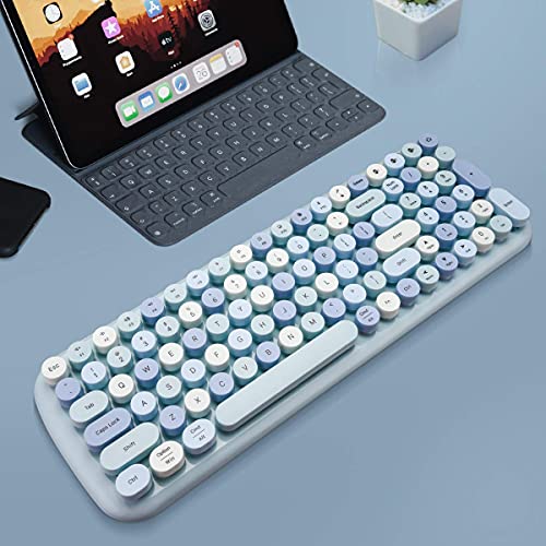 Image of MOFII Bluetooth Wireless Keyboard for iPad, Laptop, PC, Mac, Smartphone, Connect 3 Bluetooth Devices, Cute Colorful Round Keys Retro Aesthetic Keyboard - Blue