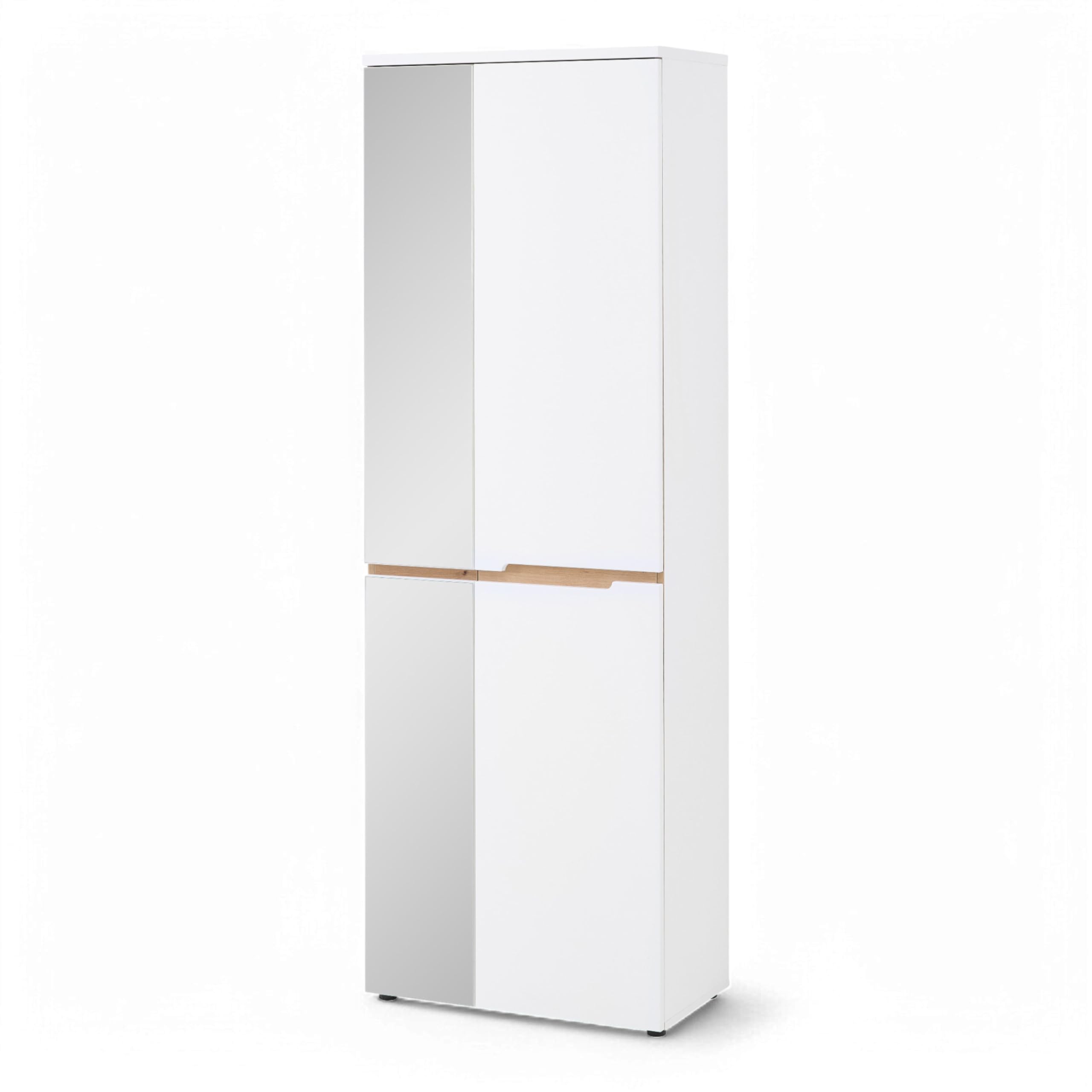 Memphis Garderobenschrank mit Spiegel Weiß und Artisan Eiche Optik | 65 x 192 x 38 cm (B/H/T), Flur Schrank mit 4 Böden, ausziehbare Kleiderstange, viel Stauraum, moderne Griffleisten Flur Set