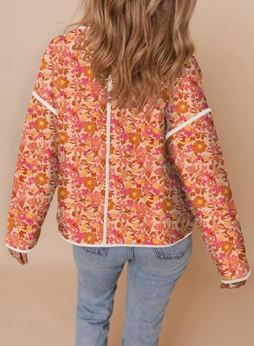 Dokotoo Warm Quilted Jackets for Women Long Sleeve Floral Print Button Down Puffer Jacket Coats with Pockets3