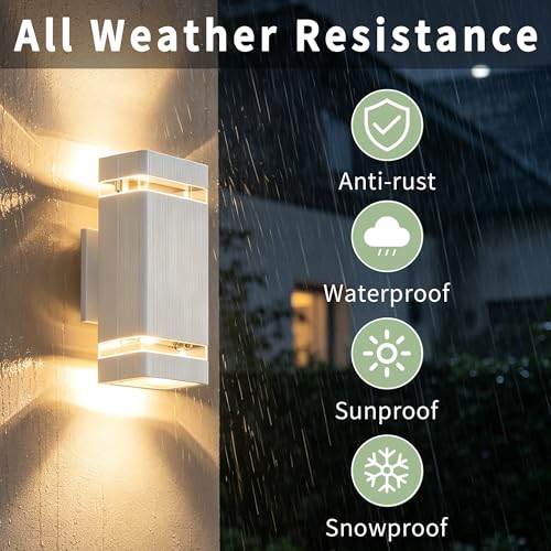 Image of JYV Square Outdoor Wall Lights, Up and Down Porch Lights, White 2 Pack