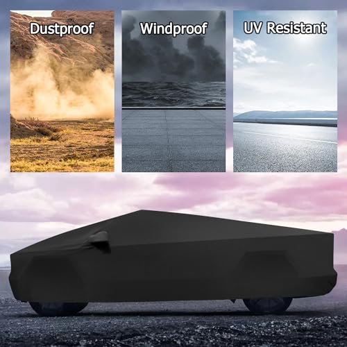 Image of Indoor Car Cover for Tesla Cybertruck, Windproof Dustproof UV Protection Automobiles Full Car Cover for Car Shows and Underground Garage, with Storage Bag, Black