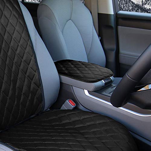 Image of FH Group Faux Leather Diamond Pattern Center Console Armrest Cushion, Luxury Seat Box Cover Protector fits Most Cars, SUVs, and Trucks Black