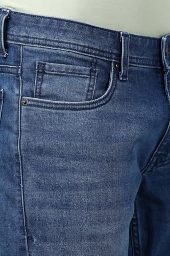Image of Peter England Men's Slim Tapered Jeans | Denim Mid Wash | Casual Wear | Modern Fit