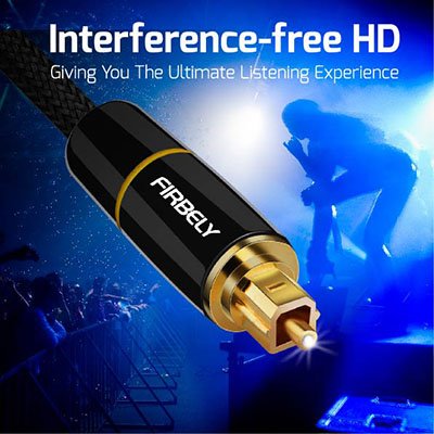 Firbely Digital Optical Audio Toslink Cable Male To Male- 24K Glod Plated Metal Connectors And Braided Jacket 10 Feet #TOP6