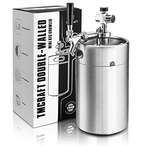 TMCRAFT Mini barril de doble pared de 3,628.7 g, sistema dispensador de cerveza casero regulado a presión con grifo extraíble y regulador, mantiene la frescura y la carbonatación para cerveza