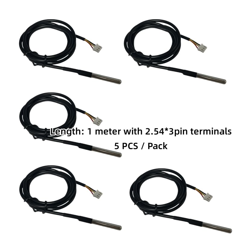 5pcs Waterproof DS18B20 Digital Temperature Sensor is 1 Meter Long with XH2.54 * 3pin Terminals