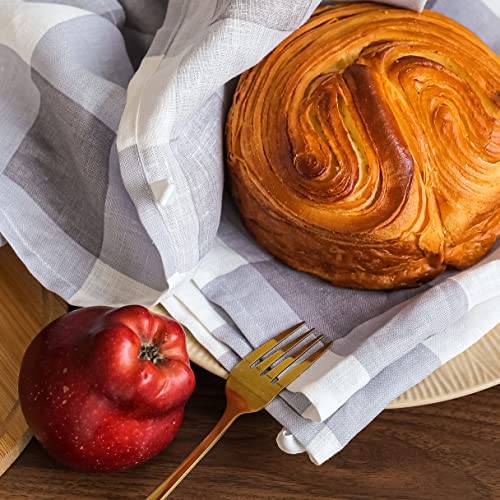 Linendo 100% Linen Kitchen Towels 20 X 30 Inch Gray Buffalo Check - Set Of 2 Pack, Natural Flax Washable Tea Towels, Highly Absorbent Dish Towels, Super Soft Multi-Purpose Hand Towels #TOP3