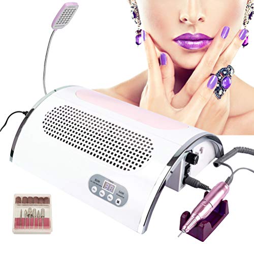 Nail Machine 5 IN 1 Nail Art Kit Design Electric Nail Drill/Nail Dust Collector/54W UV Nail Dryer/LED Lamp/Hand Rest for Acrylic Nails Manicure, All In One Salon Nail Drill Dust Cleaner Home Use