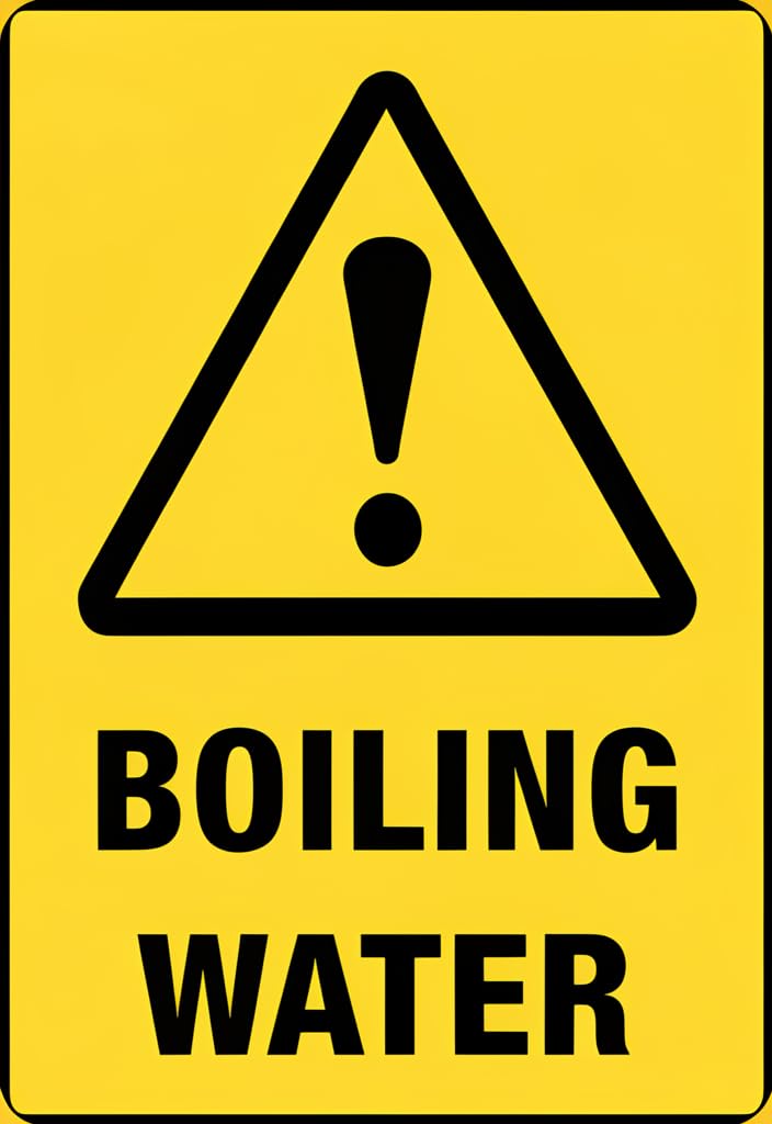 peiyeety Boiling Water Warning Tin Sign 12x8 Inch, Yellow Caution Metal Wall Plaque with Exclamation Triangle, Safety Notice Decor for Kitchen, Restaurant, Workshop, Utility Room, Gift Idea