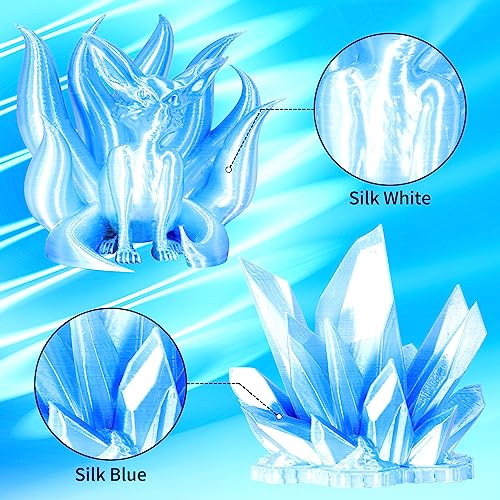 Image of BBLIFE Silk White to Silk Sapphire Blue Color Change PLA 3D Filament, 1.75mm 3D Printing Filament, 2 Color Gradient Change Multi Colored Silk PLA, Widely Fit 3D Printer, 1KG Silk White to Blue PLA