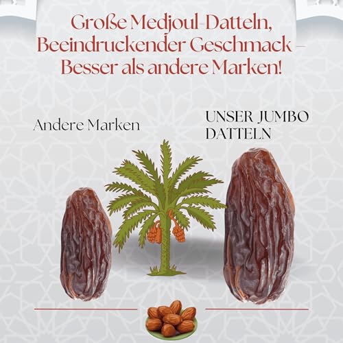 Premium Qualität Medjoul Datteln 5Kg Jumbo Xl Datteln | 100% Natürlich, Ohne Zuckerzusatz, Gesunder Snack, Energiequelle (5 Kg Medjoul Datteln)