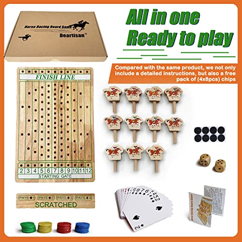 Horse Racing Oak Board Game, Come With Instructions & 11 Durable Horses Dice & Cards & Chips For Adult Family Party Man Cave Game Brain Teaser Gamble Game Chess All Ages (Standard Size) #TOP2