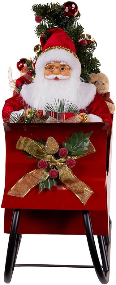 Kurt Adler 24-inch Battery Operated Musical LED Santa in Metal Sleigh Table Piece