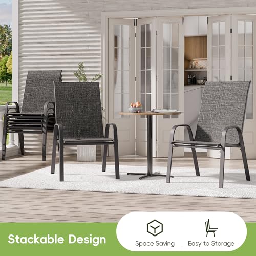 Image of Patio Chairs Set of 6, Stackable Outdoor Dining Chairs for All Weather, Metal Modern Outside Furniture Chair for Pool Side, Garden, Backyard Deck, Dark Grey