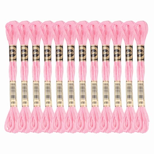 Image of PATIKIL 12 Skeins Embroidery Floss, Polyester Embroidery Threads Bracelets String for Cross-Stitch Hand Embroidery, Light Pink