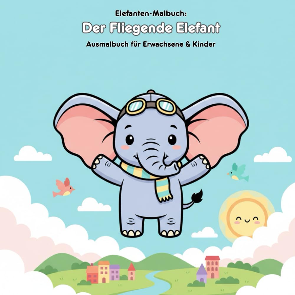 Der Fliegende Elefant: Geschichte und Malbuch: Für Erwachsene & Kinder | 36 einzigartige Ausmalbilder | 21.59 x 21.59 cm | Ein magisches Abenteuer zum Malen & Träumen
