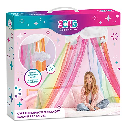Three Cheers For Girls - Rainbow Bright Canopy - Rainbow Bed Canopy For Girls - Hanging Net Canopy For Beds, Chairs & Reading Corners - 8’ Height & 24’ Diameter Hoop - For Ages 6+ #TOP3