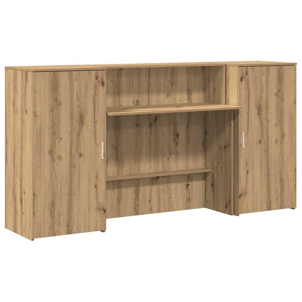 Lada recepcyjna Artisan dąb 200 x 50 x 103,5 cm, materiał drewnopochodny z wbudowanym blatem i szafką, do biura, holu, recepcji