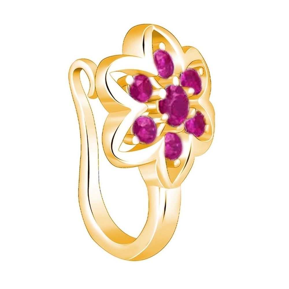VAMA Clip on Type Gold Ruby Nosepin without Piercing Pressing Type Press Nose ring Stud for Girls & Women