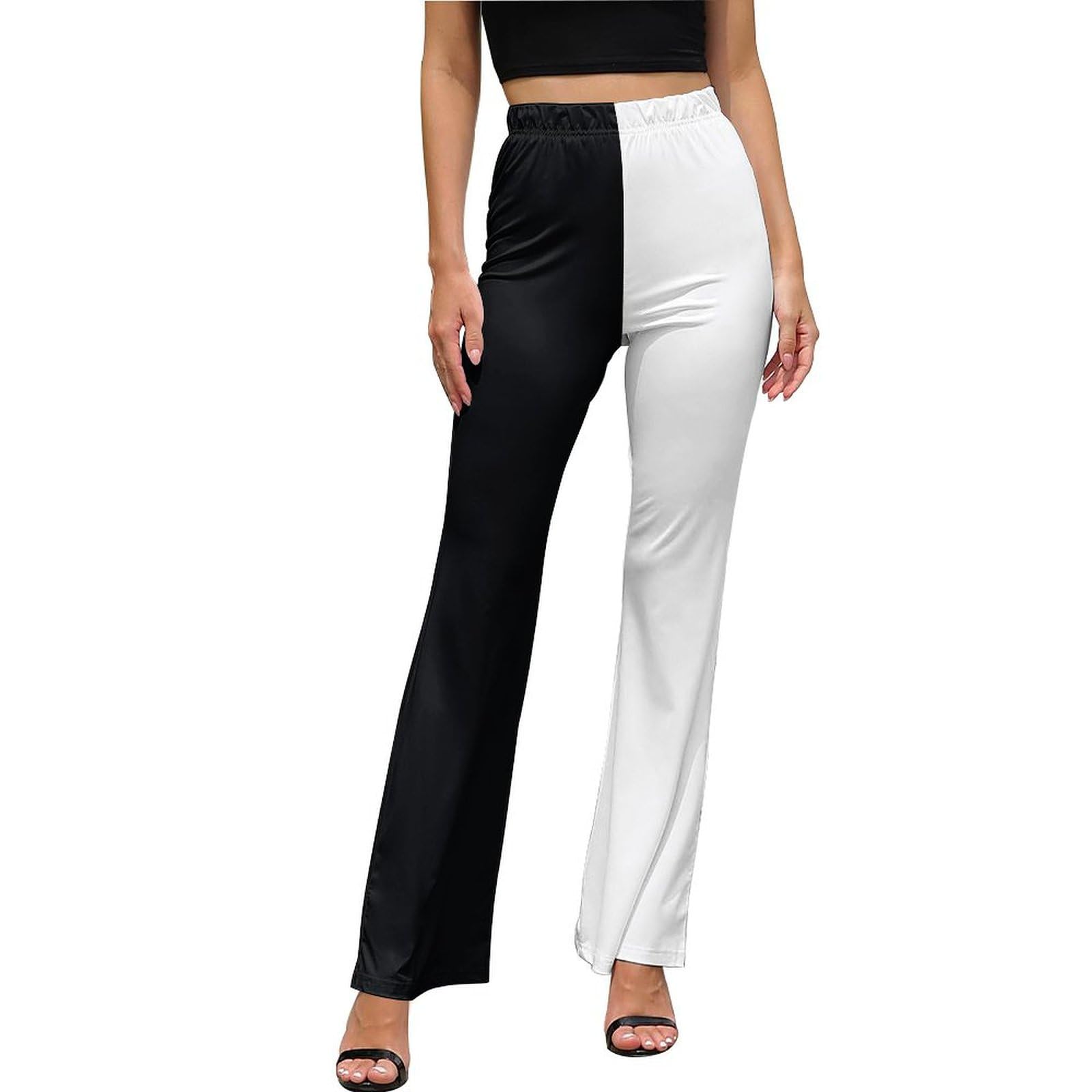 Happy Smile Face Print Bell Bottom Womens High Waisted Stretch Comfy Bell Classic Flared Pants Lightweight
